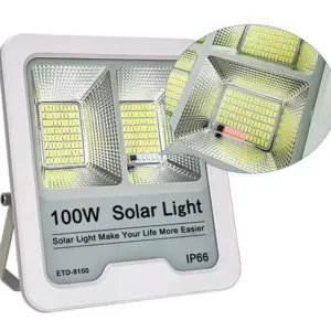 solárne led bodové svietidlo 100w s diaľkovým ovládaním panelov | ip66 | studená biela